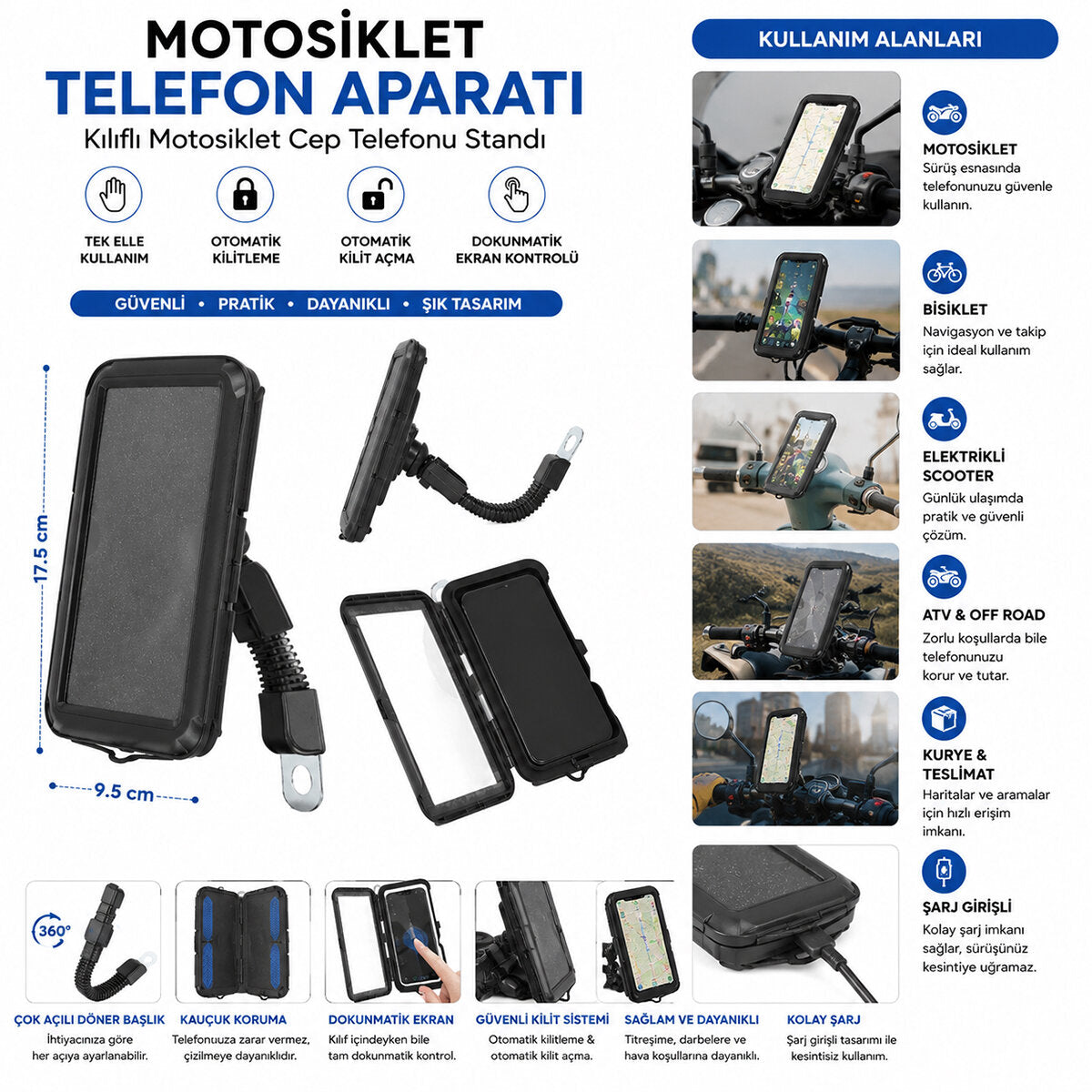 RESİSTANT BİKE MOTORSİKLET TELEFON TUTUCU 5.5 İNÇ - 6.2 İNÇ (4887)
