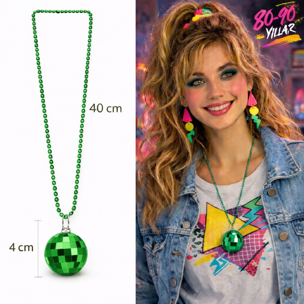 Retro Disko Topu Şekilli 80'ler 90'lar Yeşil Renk Plastik Kolye (4887)