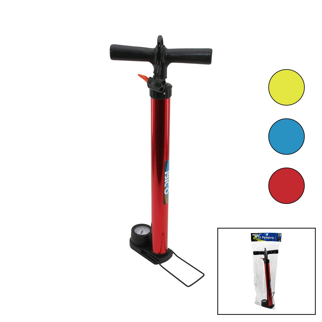 SAATLİ İRAN EL POMPASI METAL GÖVDE PLASTİK KOL - ALTLIK 55 CM TOP - BİSİKLET - MOTOR (4887)