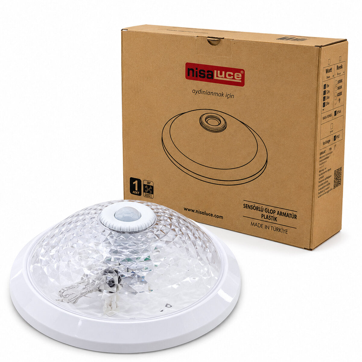 SENSÖRLÜ BEYAZ GLOP ARMATÜR KAFESİ E27 PLASTİK IP20 220W (4887)