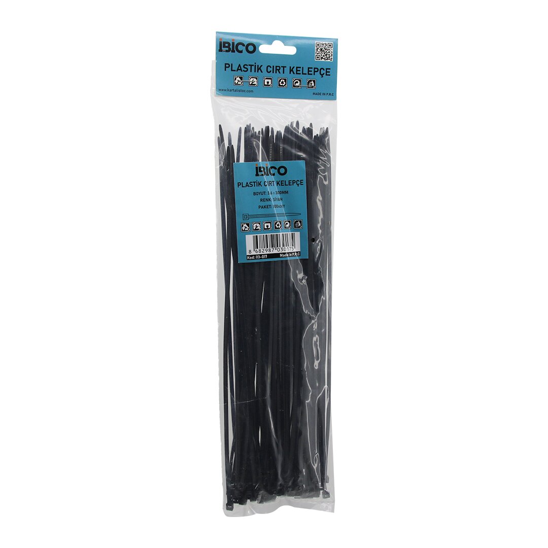 SİYAH   3.6X300MM  PLASTİK CIRT KELEPÇE  100PCS (4887)