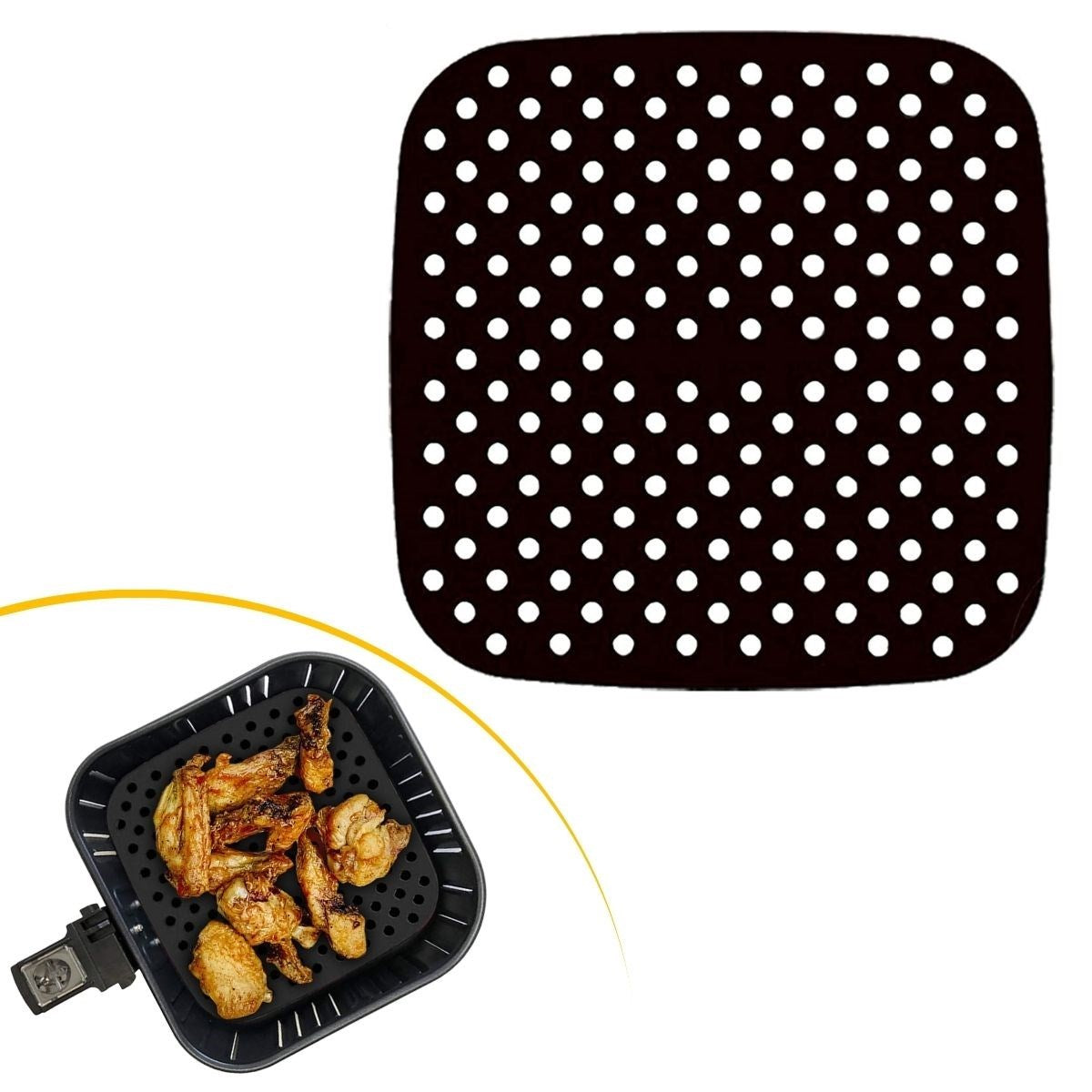 Siyah Isıya Dayanıklı Yıkanılabilir Silikon Fırın Ve Airfryer Kare Model Pişirme Matı 21,5 Cm (4887)