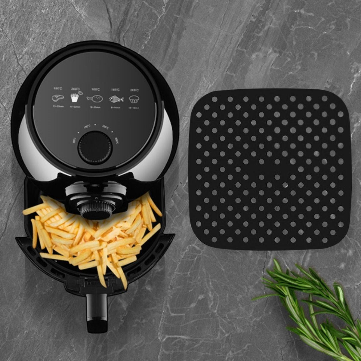 Siyah Isıya Dayanıklı Yıkanılabilir Silikon Fırın Ve Airfryer Kare Model Pişirme Matı 21,5 Cm (4887)