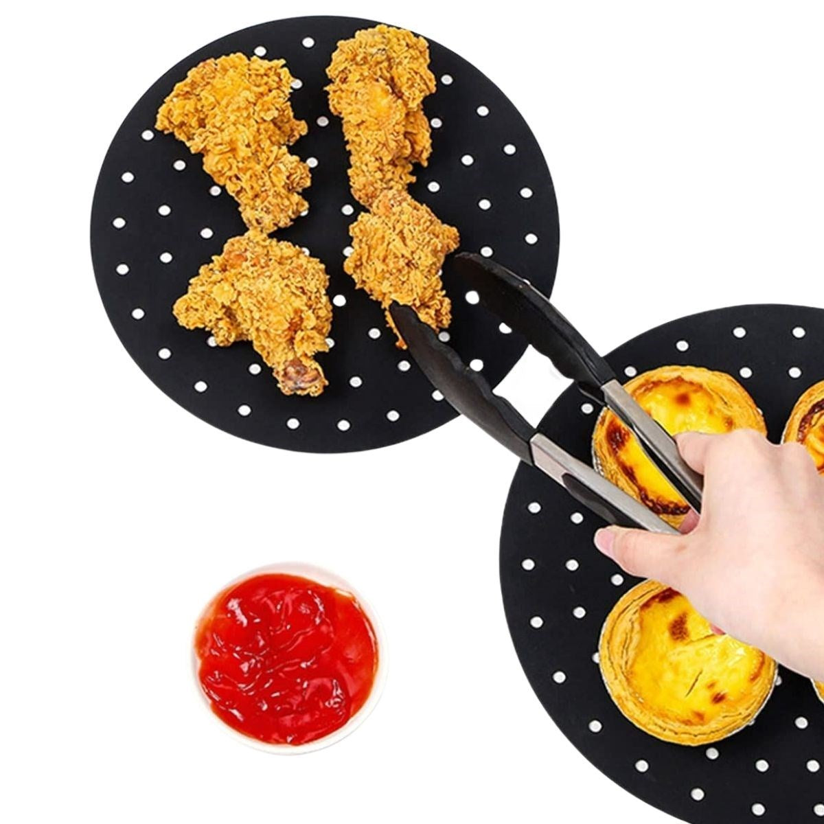 Siyah Isıya Dayanıklı Yıkanılabilir Silikon Fırın Ve Airfryer Yuvarlak Model Pişirme Matı 23 Cm (4887)