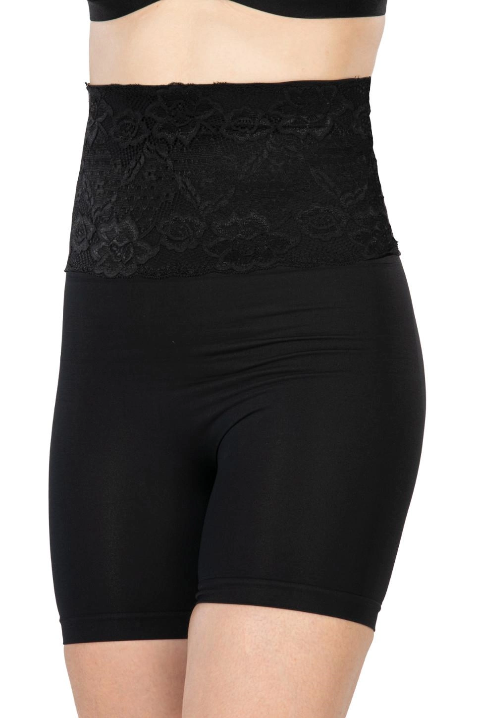 Önü Dantelli Yüksek Bel Boxer Korse - Siyah - KLBN30561