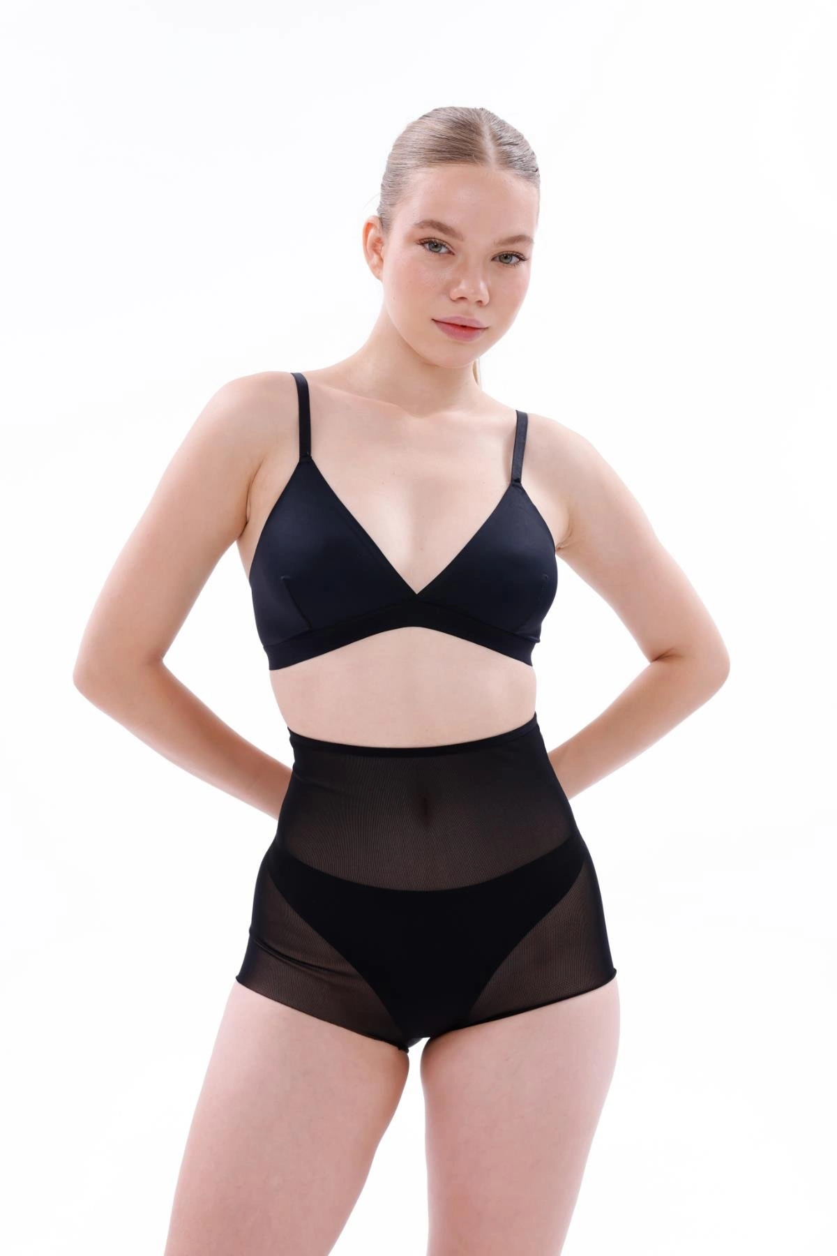 Lazer Tül Toparlayıcı Slip Hayalet Külot Korse - Siyah - KLBN30836