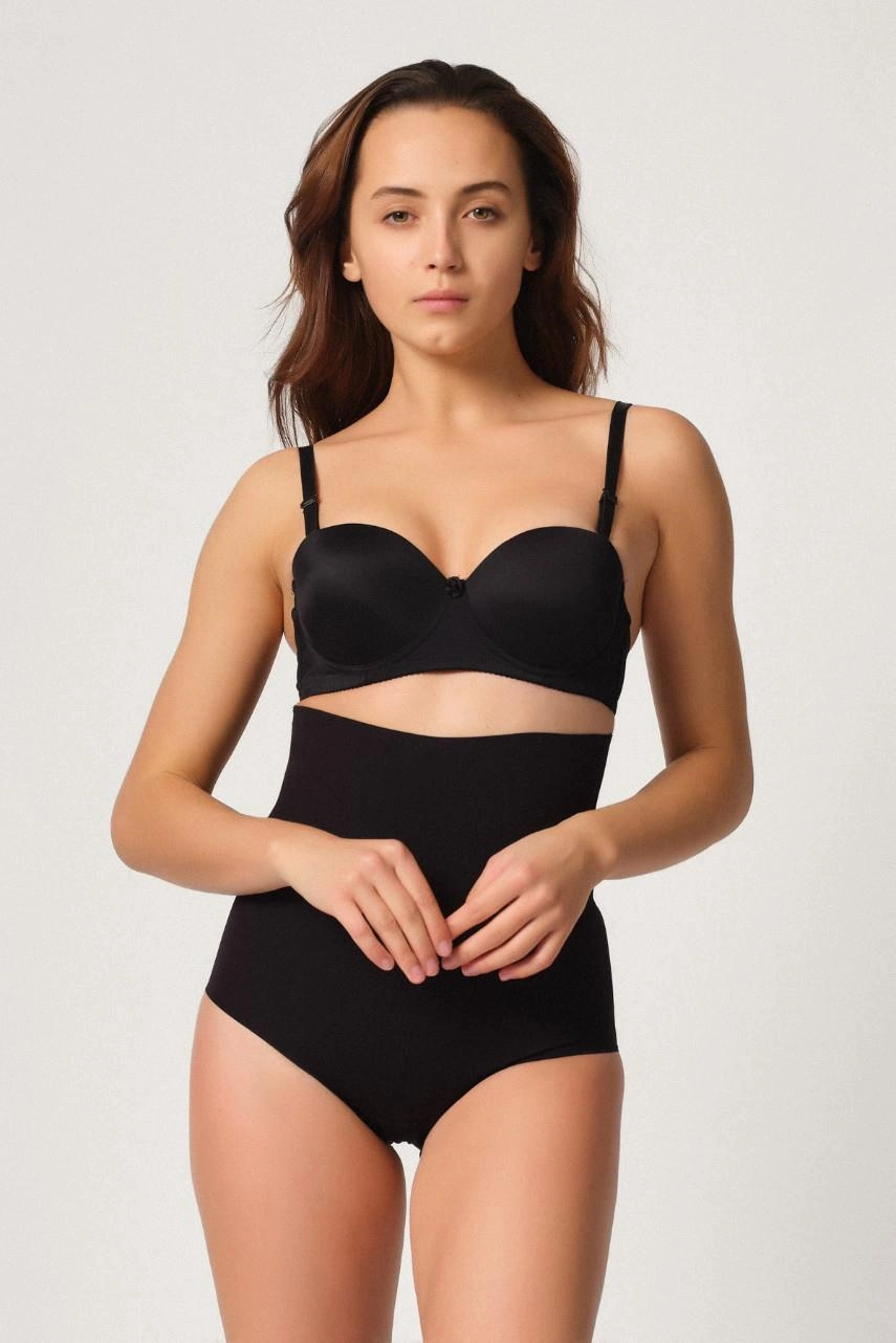Lazer Yüksek Bel Kesim Slip Hayalet Korse - Siyah - KLBN30476