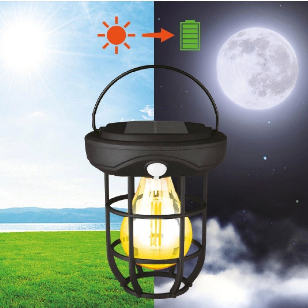 Solar Kamp Feneri – Güneş Enerjili, Otomatik Şarj ve Gece Işığı, Taşınabilir ve Asılabilir LED Dış Mekan Lamba (4887)