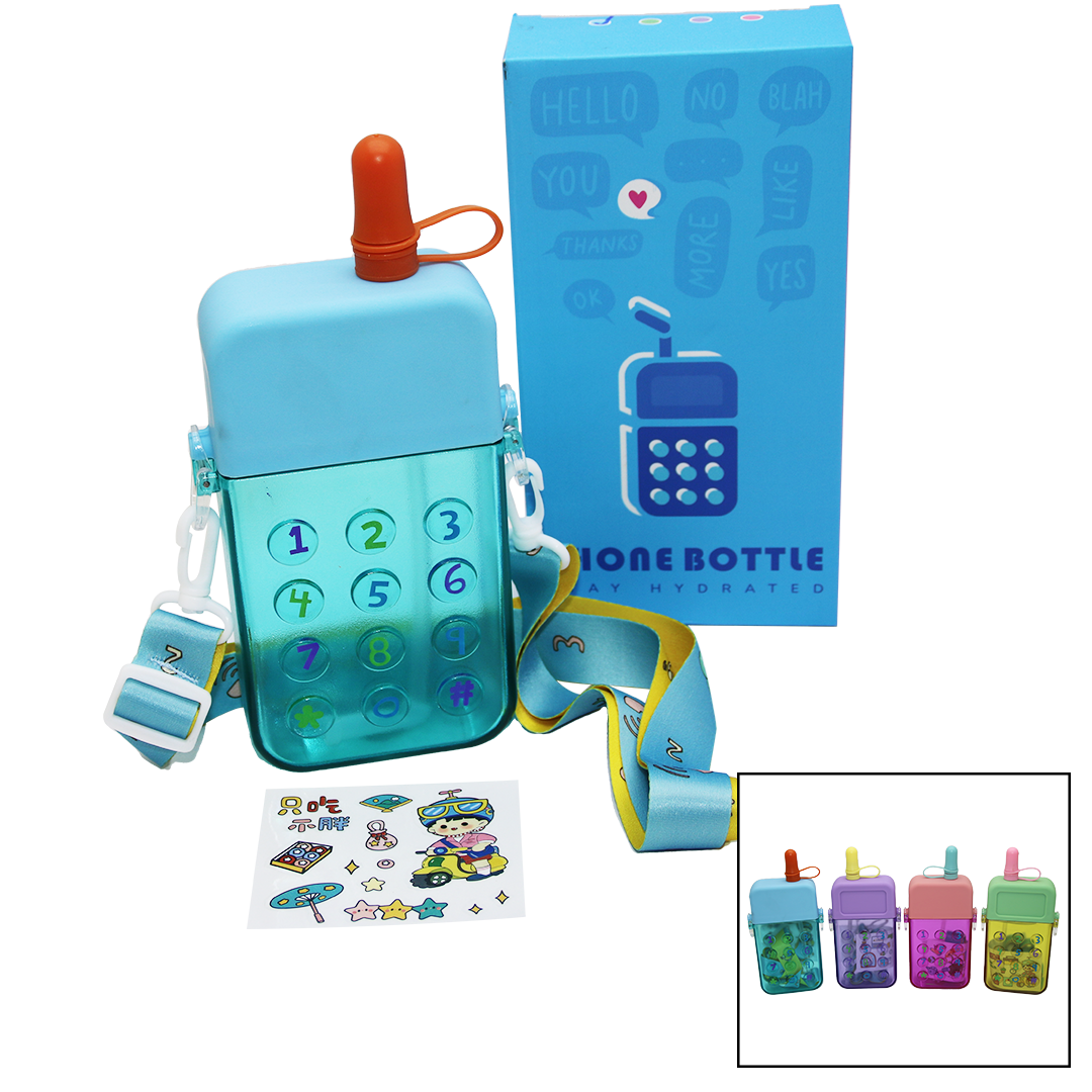 TELEFON MODELİ RENKLİ MİKA KRİSTAL SULUK MATARA PİPETLİ - VİDALI KAPAK - ASKILI 300ML (4887)