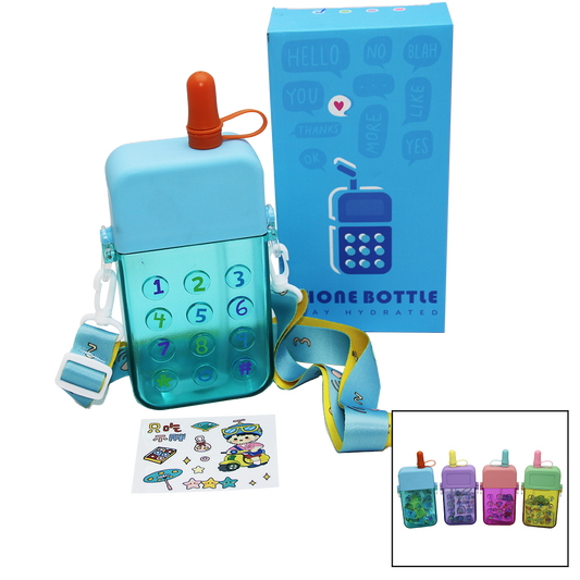 TELEFON MODELİ RENKLİ MİKA KRİSTAL SULUK MATARA PİPETLİ - VİDALI KAPAK - ASKILI 300ML (4887)