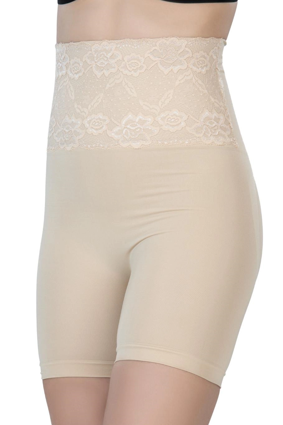 Önü Dantelli Yüksek Bel Boxer Korse - Ten - KLBN30563