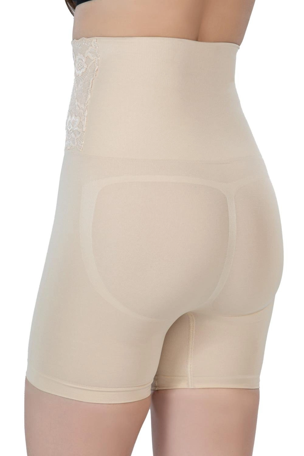 Önü Dantelli Yüksek Bel Boxer Korse - Ten - KLBN30563