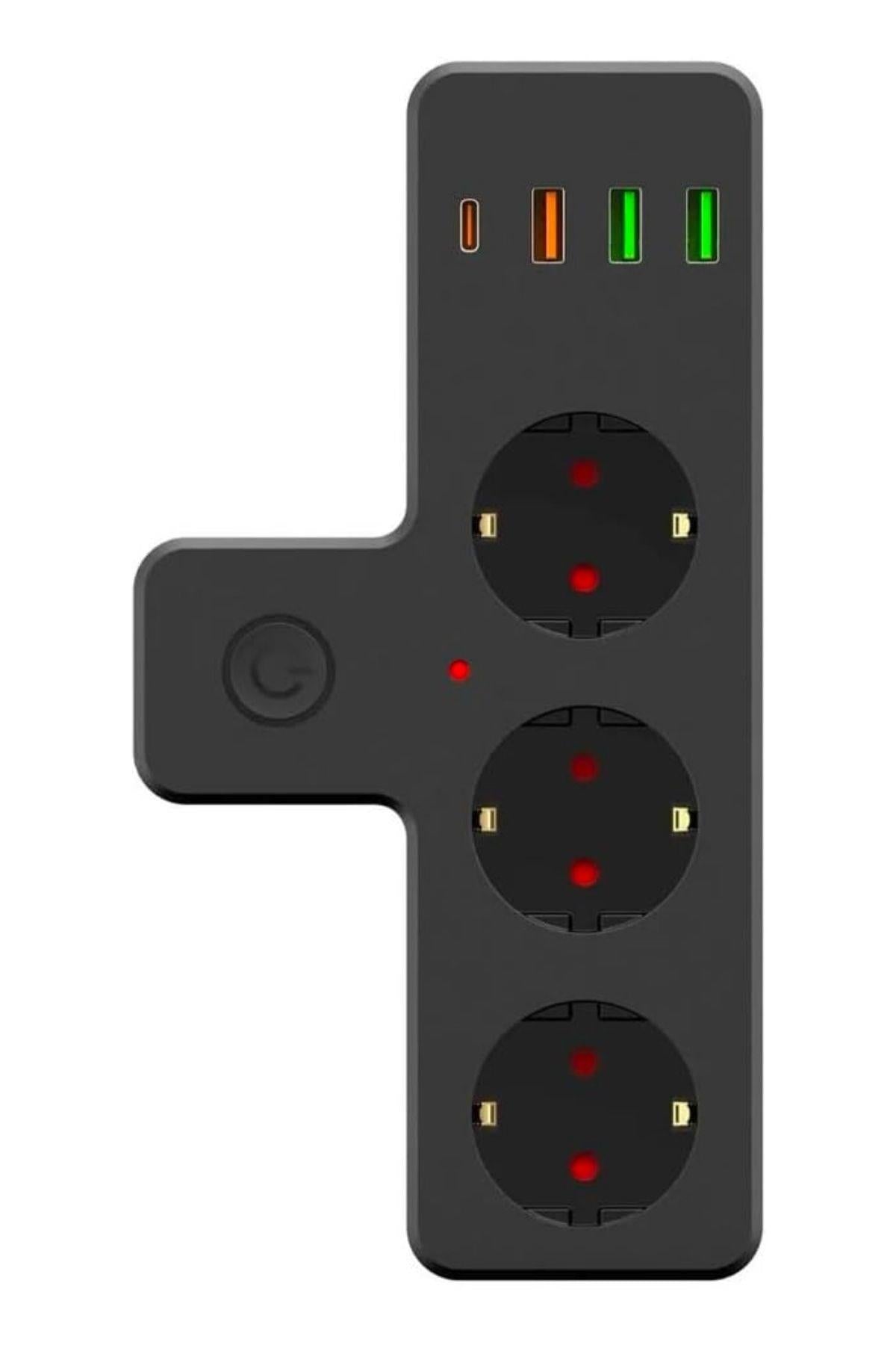 Termal Akım Korumalı 3 Adet Soket,3 Adet USB ve 1 Adet Type-C Girişli 20w Priz Model 3397 (4887)