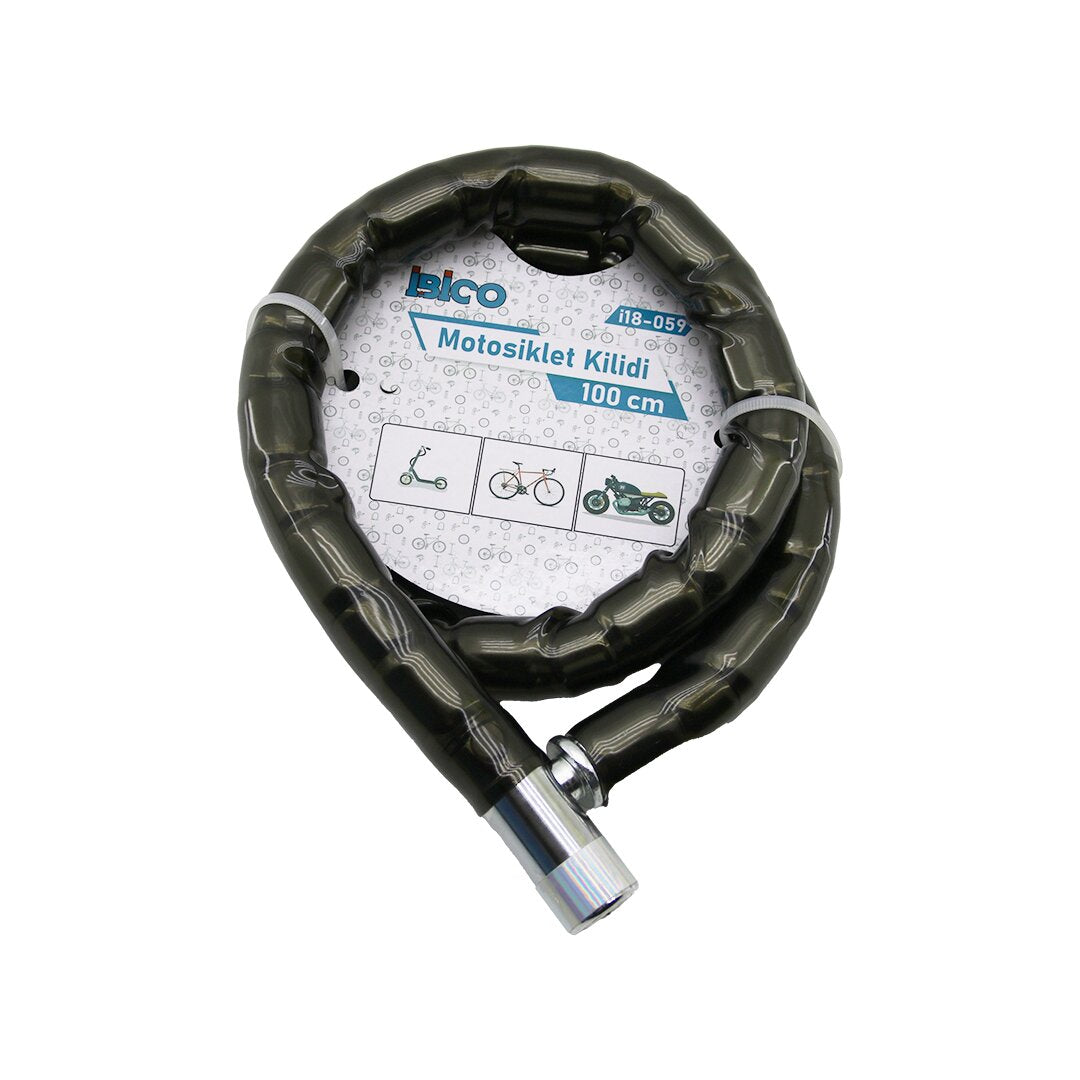 TÜP ANAHTARLI METAL KAFA ÇELİK MOTOR - BİSİKLET KİLİT SİLİNDİRİK SPİRAL KİLİT SİYAH KILIF 22MM X 100CM (4887)