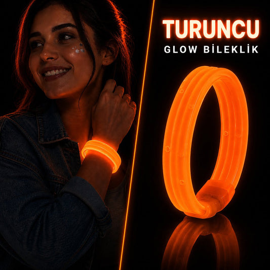 Turuncu Kalın Glow Bileklik – Kırılarak Yanan Parti ve Festival Bilekliği (4887)