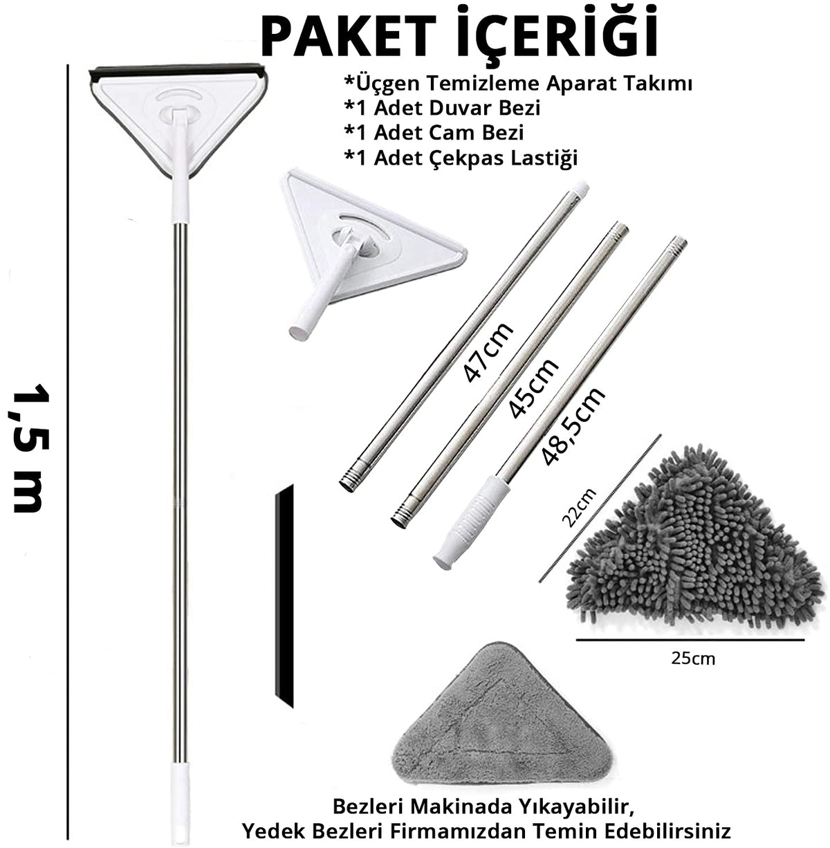 Üçgen Mop Cam Duvar Tavan Fayans Parke Temizleyici Mop (4887)