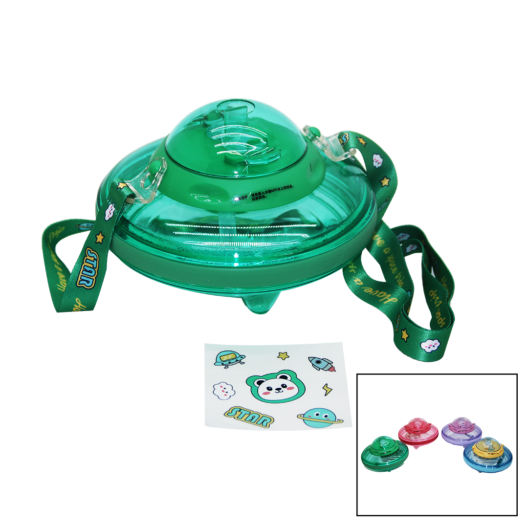 UFO MODELİ RENKLİ MİKA KRİSTAL SULUK MATARA PİPETLİ - TAŞIMA ASKILI 550ML ( HERHANGİ BİR RENK  GÖNDERİLİR )  (4887)