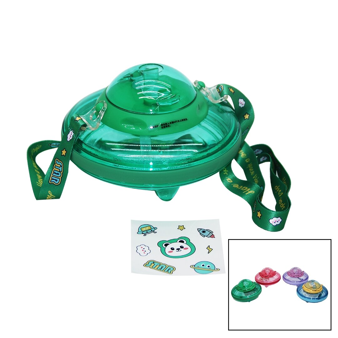 UFO MODELİ RENKLİ MİKA KRİSTAL SULUK MATARA PİPETLİ - TAŞIMA ASKILI 550ML ( HERHANGİ BİR RENK  GÖNDERİLİR )  (4887)