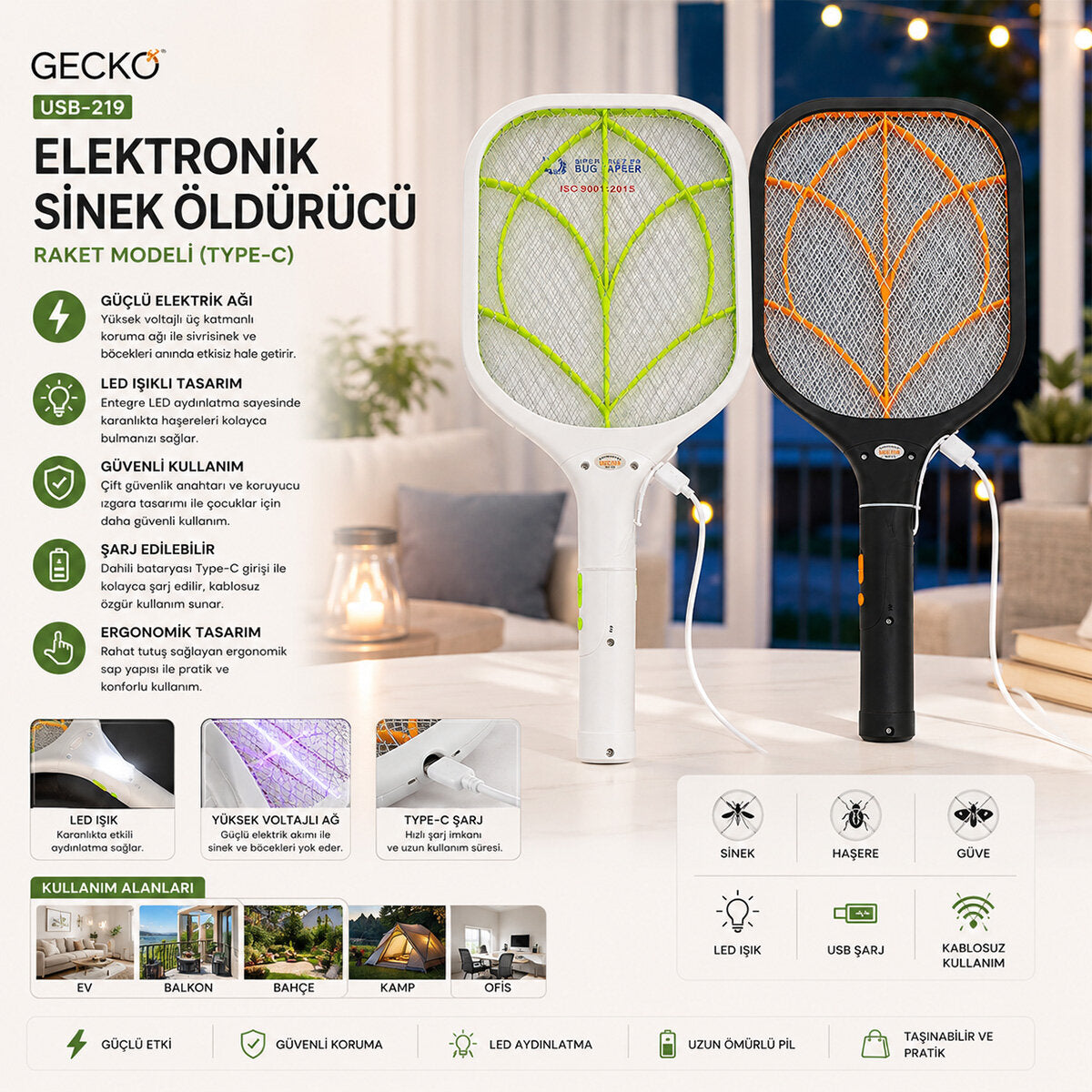 USB-219 RAKET MODELİ TYPE-C ELEKTRONİK SİNEK ÖLDÜRÜCÜ CIZ MAKİNE TGB-8097A (4887)