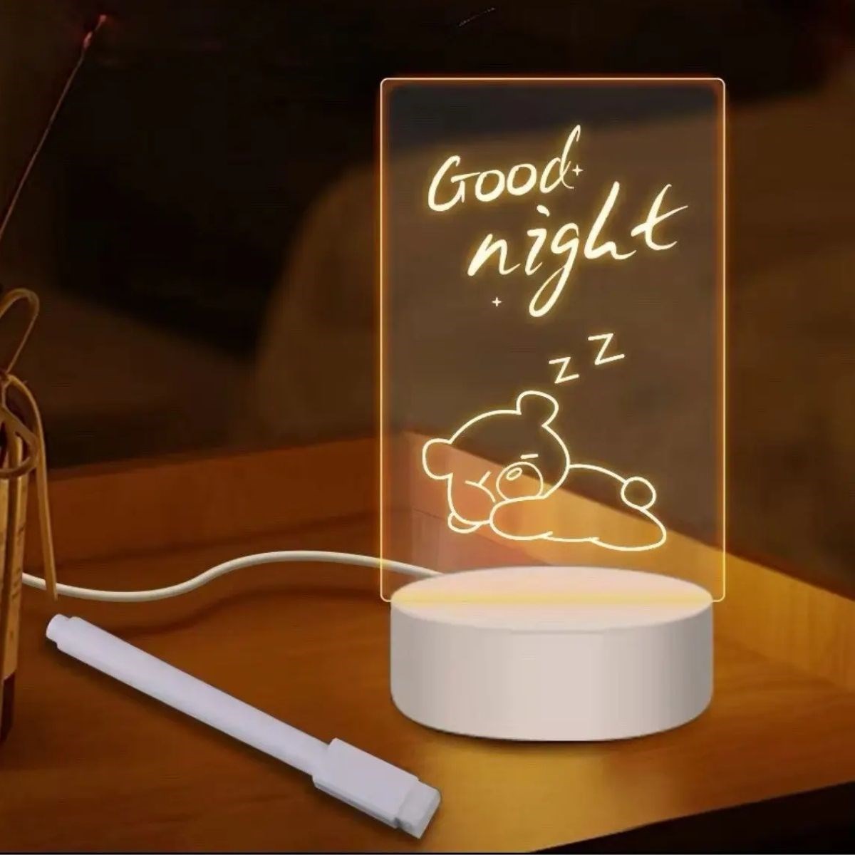 USB Kablolu Işıklı Kendiliğinden Beyaz Kalemli-Silgili Kreatif 3D Görselleştirme LED Lambası (4887)