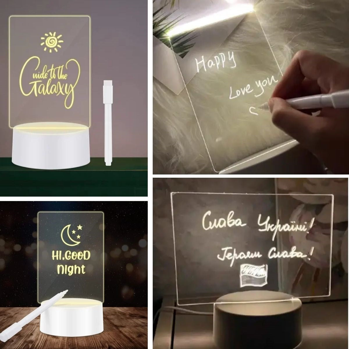 USB Kablolu Işıklı Kendiliğinden Beyaz Kalemli-Silgili Kreatif 3D Görselleştirme LED Lambası (4887)