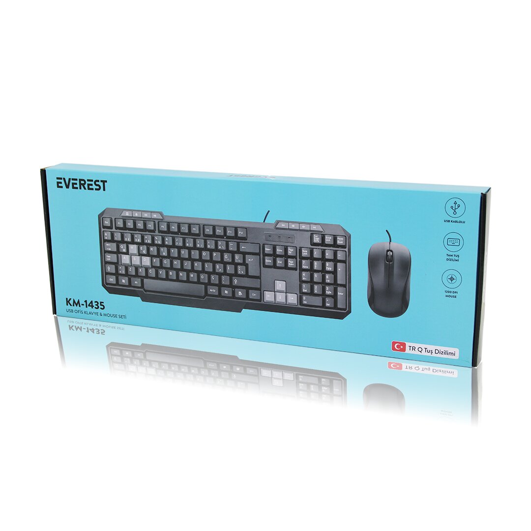 USB KABLOLU KLAVYE - MOUSE SET Q KLAVYE 1200DPI MOUSE KM-1435 (4887)