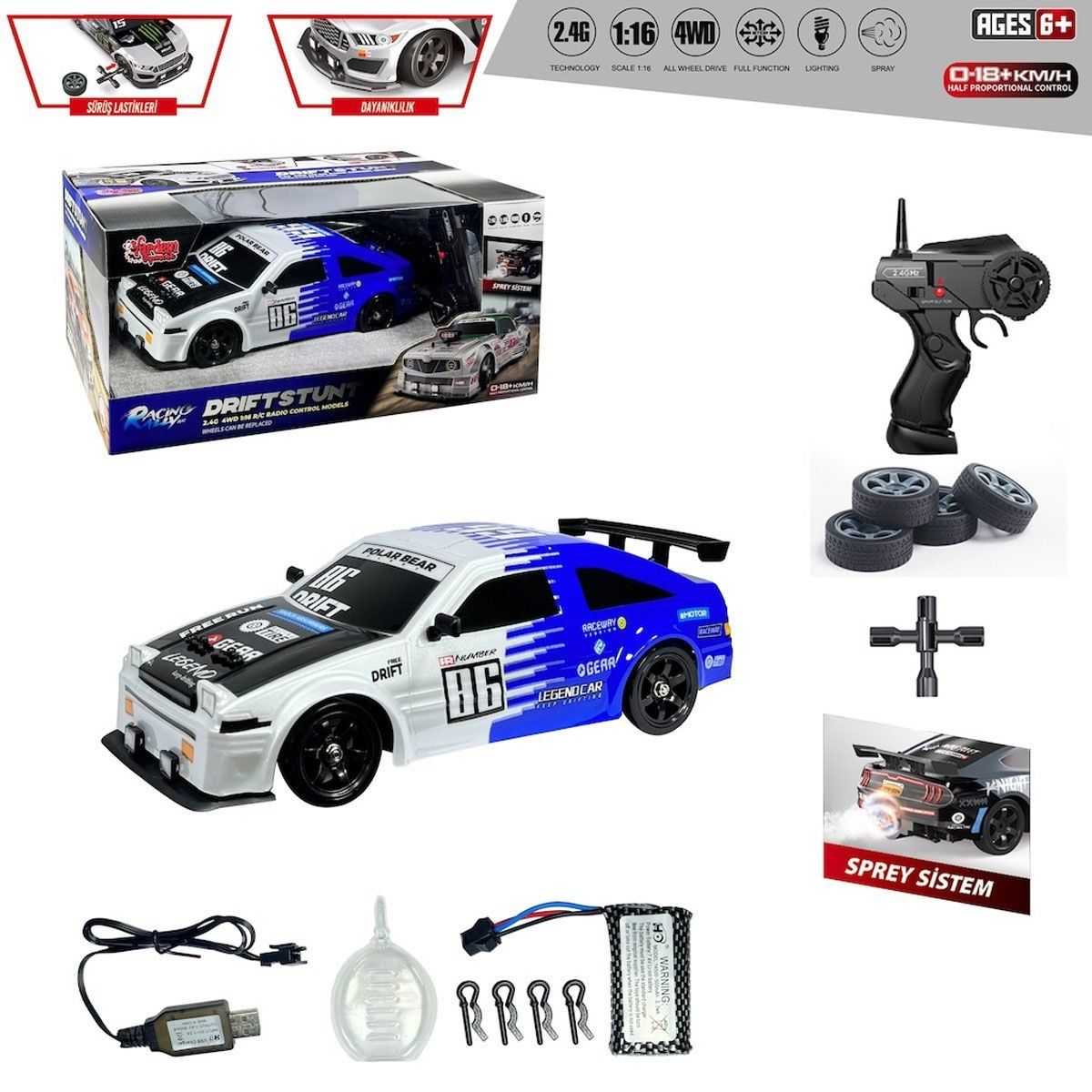 HB-SC16A07 Kumandalı  4x4 Drift Araba Işıklı ve Buharlı 1:16