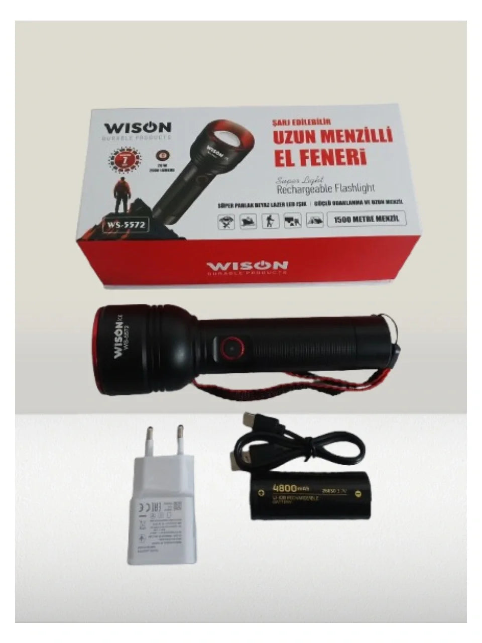 WISON WS-5572 20W Uzun Menzilli Şarjlı Metal El Feneri (4887)