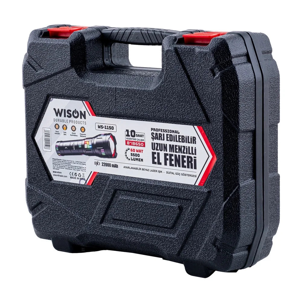 Ws-1150 Uzun Menzilli 60 Watt 5500 Lümen Profesyonel Güçlü El Feneri (4887)
