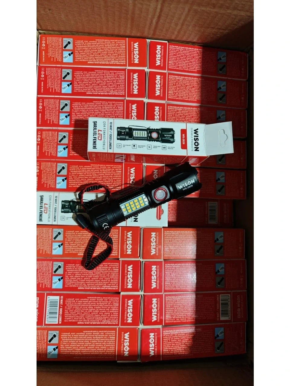 WS-2828 Ultra USB Şarjlı Polis El Feneri, Bekçi, Asker El Feneri Kırmızı Mavi Çakarlı 1000 Lümen (4887)