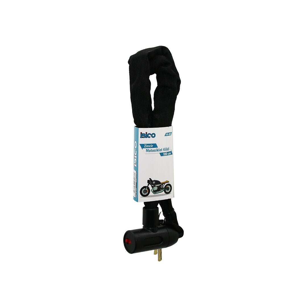 ZİNCİRLİ ANAHTARLI  MOTOR - BİSİKLET KİLİT BEZ KILIFLI AÇ-KAPA KİLİT KAPAK 100CM (4887)